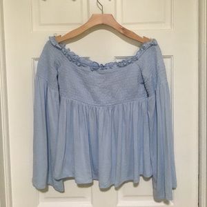 Light blue off the shoulder shirt